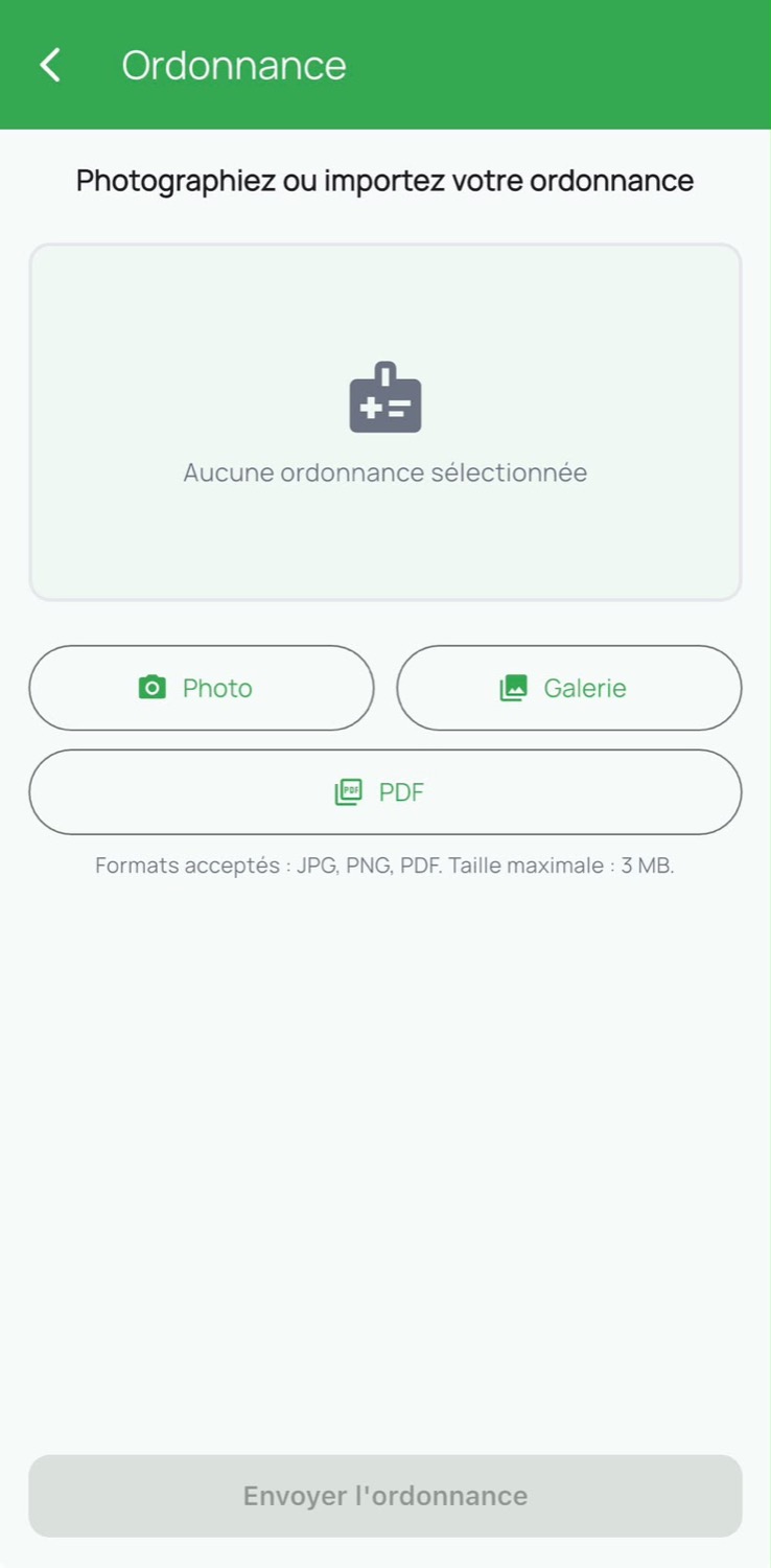 Envoi d'ordonnance dans l'application Pharmalya